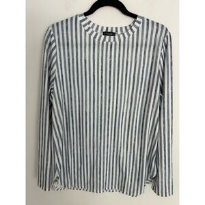 Ofeefan Womens Blue White‎ Distressed Vertical Stripe Long Sleeve Top Size Large